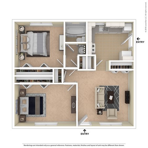 Floor plan for 2 beds, 1 bath, 700 sqft
